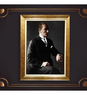 Altın Varaklı Çerçeveli Paspartulu Atatürk Tablo nl02A455 (Gold)