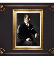 Altın Varaklı Çerçeveli Paspartulu Atatürk Tablo nl02A455 (Gold)