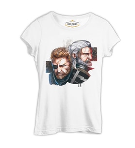 The Witcher - Geralt vs Solid Snake Beyaz Kadın Tshirt