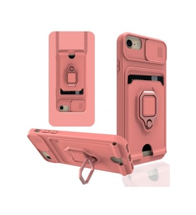Newface Apple iPhone 7 Kılıf Zuma Kartvizitli Yüzüklü Silikon - Pembe