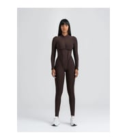 Kahverengi Sculpt Line Uzun Kollu Spor Tayt Tulum