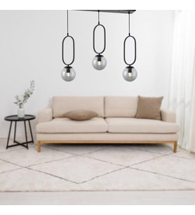 TT016-3S SY TT Aydınlatma Mat Siyah Füme Camlı 3 lü Sıralı Avize