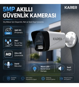 3 Kameralı 5MP IP PoE Güvenlik Kamera Seti – 10 Kanal NVR, 500GB HDD, Renkli Gece Görüşü ve Yapay Zeka