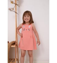 Breeze Kız Çocuk Elbise Nakışlı Pullu Sevimli Kedicik Baskılı 1.5-5 Yaş, Somon