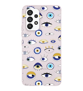 PrintiFy Samsung Galaxy A33 ile Uyumlu 1mm Slim Fit Nazar Boncuğu 2 Baskılı Şeffaf  Kılıf