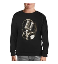 Microphone & Headphone Siyah Çocuk Sweatshirt