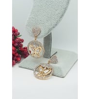 Rose Altın Kaplama Vip Seri Sallantılı Kalpli Kelebek Küpe 3,5 cm