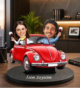 Sevgiliye Özel Karikatürlü Klasik Araba Biblo Kişiye Özel Çift Fotoğraflı Romantik Hediye Çift Biblosu Karikatür Biblo Klasik Araba Biblo