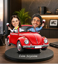 Sevgiliye Özel Karikatürlü Klasik Araba Biblo Kişiye Özel Çift Fotoğraflı Romantik Hediye Çift Biblosu Karikatür Biblo Klasik Araba Biblo