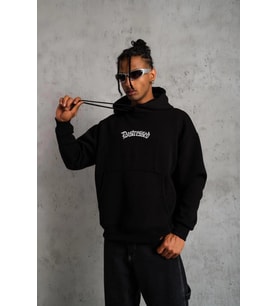 Erkek Baskılı Kapüşonlu 3 iplik pamuklu hoodie Sweatshirt - Siyah