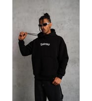 Erkek Baskılı Kapüşonlu 3 iplik pamuklu hoodie Sweatshirt - Siyah