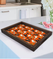 BK Gift Halloween Tasarımlı Doğal Ahşap Tepsi-4