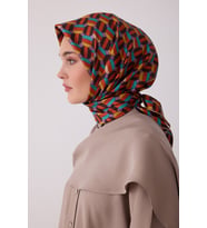 Geometrik Desen %100 Twill İpek Eşarp BE07