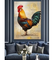 Horoz Vintage Poster Çizimi Dekoratif Kanvas - Mdf Ahşap Tablo