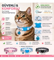 Desenli Kedi Boyun Tasması – Geri Dönüştürülmüş İplik, Güvenli Kilit Sistemli, Konforlu Kullanım, Mavi Bulut