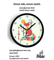 İsme Özel Sevimli Tilki Çocuk Odası Duvar Saati Orta Boy 30 cm Siyah Camlı Sessiz