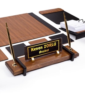 Ahşap Desenli Deri Sümen Seti Masif Masa İsimliği Sümen Takımı
