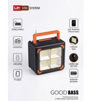V96 System Güneş Enerjili Kablosuz Bluetooth Hoparlör, Powerbank ve Çok Fonksiyonlu LED Aydınlatma Sistemi (Good Bass)
