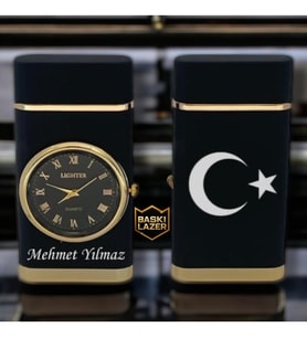 Hemen Kargo İsme Özel Ayyıldız Logolu Turbo Jet Saatli Çakmak - Kutulu ve Hediye Paketinde