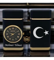 Hemen Kargo İsme Özel Ayyıldız Logolu Turbo Jet Saatli Çakmak - Kutulu ve Hediye Paketinde