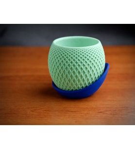 3D Baskı Küre Saksı - Kafes Dokulu İki Parçalı Dekoratif Saksı - Mint-Mavi