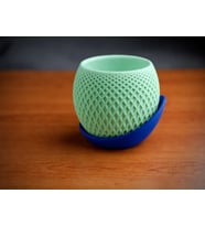 3D Baskı Küre Saksı - Kafes Dokulu İki Parçalı Dekoratif Saksı - Mint-Mavi