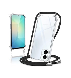 Teknomoda Samsung Galaxy A05 ile uyumlu Kılıf Boyun Omuz Askılı iPli Anti Şok Korumalı Şeffaf Silikon Siyah iPli