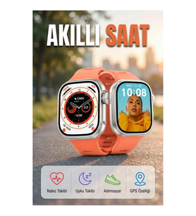 GPS Özellikli Akıllı Saat Nabız Ölçer Adımsayar Sesli Görüşme Gri Kasa Siyah Kordon
