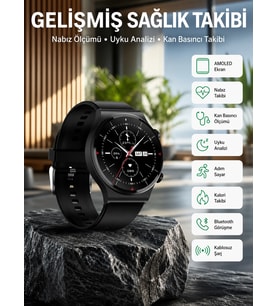 Amoled Ekran Metal Deri Silikon Kordonlu Uyku Ve Sağlık Takibi