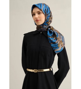 Armine Tivil İpek Eşarp 9335 - 01 Mavi Karışık Desen