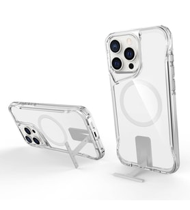 iPhone 15 Pro Max Uyumlu Kılıf Case, Transparent, Magsafe Şarj Özellikli Metal Standlı Şeffaf Kapak