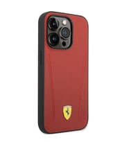 Apple iPhone 14 Pro Kılıf Ferrari M-safe Şarj Özellikli Deri Kenarları Damgalı Dizayn Kapak
