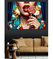 Lolipop Tutan Dudaklı Pop Art Dekoratif Kanvas - Mdf Ahşap Tablo