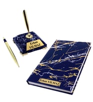 Premium Siyah Mermer Tasarımlı Kaideli İmza Kalemi ve Defter, Kişiye Özel Hediye Seti (Model 1)