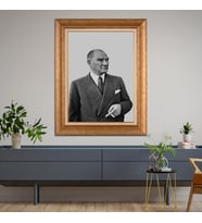 Altın Paspartulu Atatürk  Çerçeveli Tablo C309 (Gold)