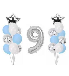 9 Yaş Gümüş Folyo Balon Set 21 Adet