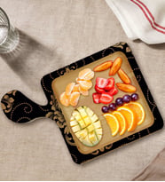 BK Gift Retro Motif Tasarımlı Kare Şeklinde Doğal Ahşap Servis ve Sunum Tabağı Model 10