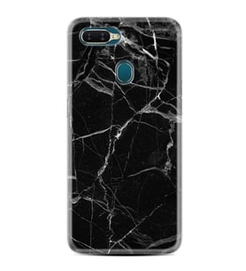 Oppo A5S A15 A16 A54 A55 A73 A74 Kılıf Desemli Silikon Fragile Black Mermer 1378