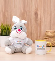 Kişiye Özel Google Tasarım Esprili Peluş Tavşan ve Sarı Kupa