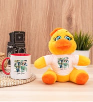 Kişiye Özel Dört Fotoğraflı Kupa Bardak Peluş Civciv ve Kırmızı Kupa