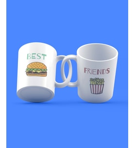Best Friends Hamburger Patates Tasarım 2'li Kupa Seti (Beyaz)