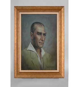 Çerçeveli Paspartulu Atatürk Tablo a29 (Gold)