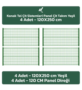 KONAK TEL ÇİT SİSTEMLERİ 4 ADET TAKIM PANEL ÇİT TELİ 120X250 CM (Yeşil)