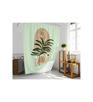 Banyo Duş Perdesi Palmiye Desen Yeşil Dijital Baskılı Banyo Perdesi, Tek Kanat C Halkalı-180x200 Cm