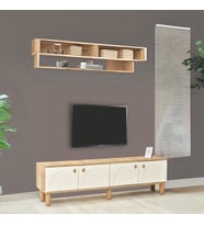 Lidya Tv Sehpası Atlantik Çam Krem Renkli 4 Kapaklı Tasarım 180x36x50 Cm