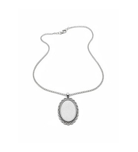 3,5x4,5 cm Antik Gümüş Oval Kolye Aparatı Zincirli – Epoksi Takı Yapım Seti