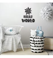 Ahşap Güneş ve 'Hello World' Duvar Yazısı Seti