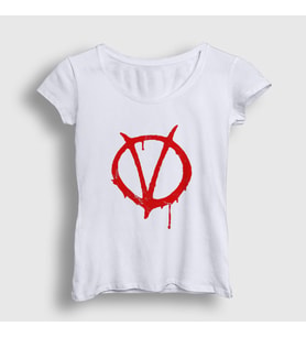 Presmono Kadın Beyaz Logo Film V For Vendetta T-Shirt 255637tt (Beyaz)