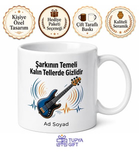 Bas Gitarist Şarkının Temeli Kalın Teller Groove Ritmi Kupa Bardak Hediye