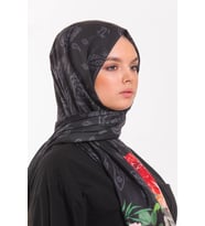 Çiçekli Desen Pavia Seri Şal Eşarp Askısı ile Birlikte 90X200 cm Su Yeşili-90X20